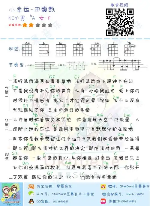 田馥甄《小幸运》尤克里里谱_ukulele弹唱谱_ab调男声版 f调女声版_2