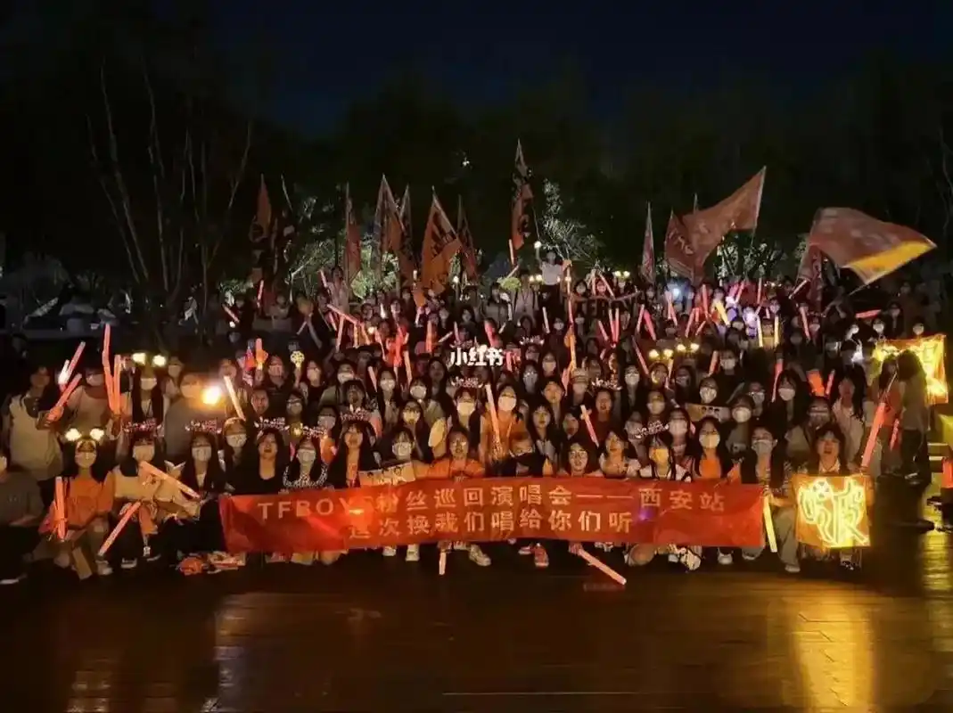 tfboys的众多粉丝在西安大街上举旗子,呼口号,游街扰民.