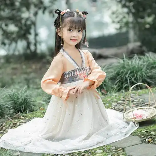 (今日5折)汉服女童春秋小女孩超仙襦裙中大童飘逸古风连衣裙儿童小学