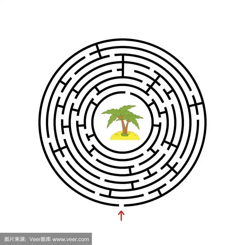 黑色圆形迷宫,有入口和出口.一个有趣和有用的游戏,为孩子.