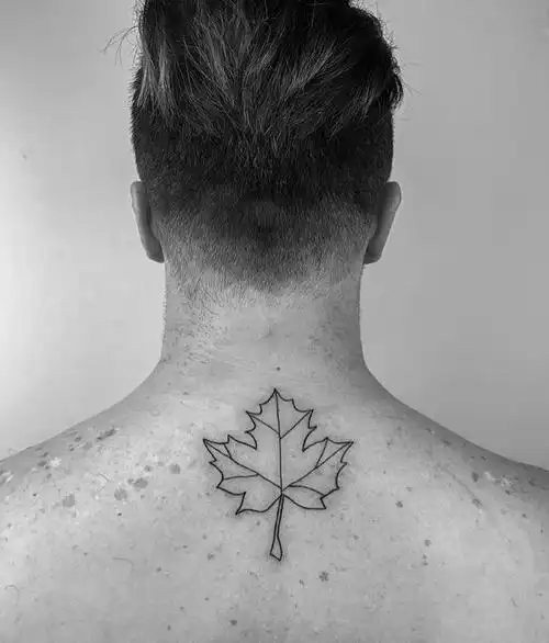 后背简约枫叶纹身图案