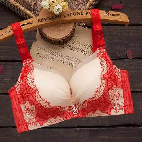 大红色内衣性感胸罩本命年女士新婚结婚新娘小胸聚拢无钢圈文胸