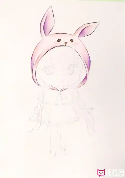 可爱兔子美少女简笔画步骤