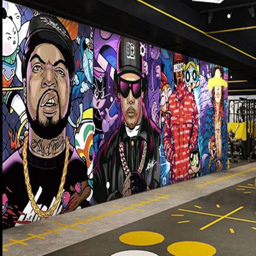 街头涂鸦墙纸嘻哈街舞教室健身房壁纸工业风餐厅壁画酒吧包厢墙纸