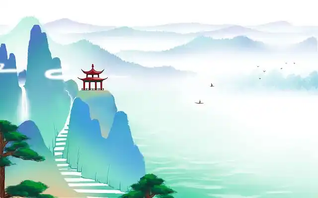 古风山水中国风写意山水横版插画背景