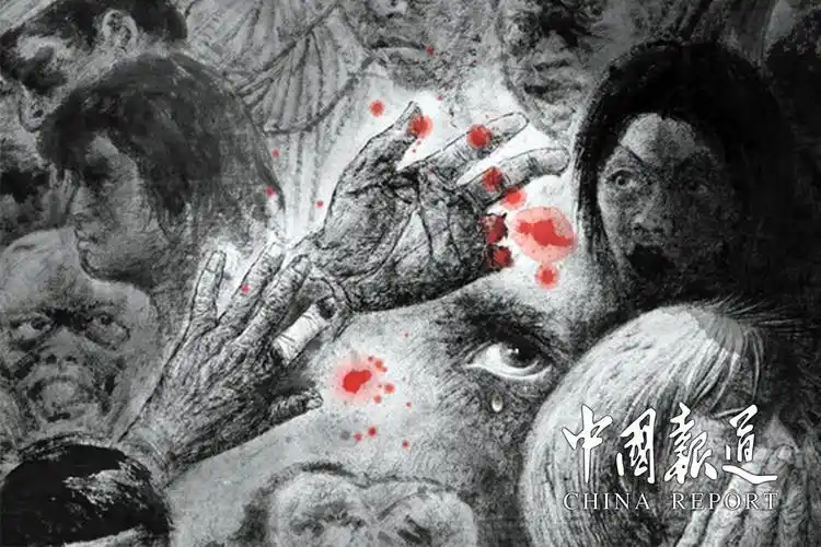 赵寒翔先生的写实水墨画作品《民工潮》(局部)