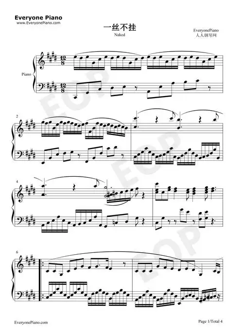 一丝不挂-陈奕迅五线谱预览1