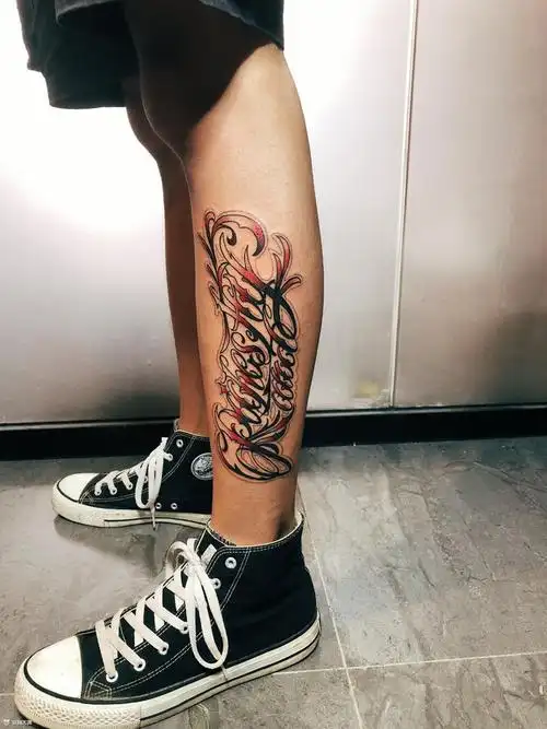 花体字小腿_纹身图案手稿图片_啊豪的纹身作品集