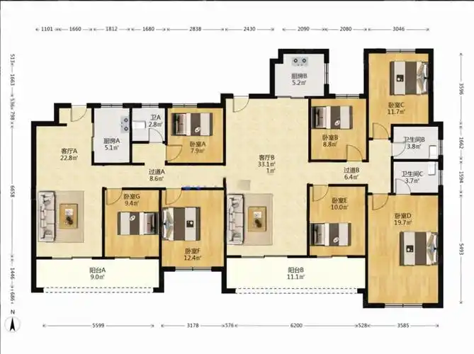 单价八千多买7室4厅3卫大平层精装上房地暖中央空调