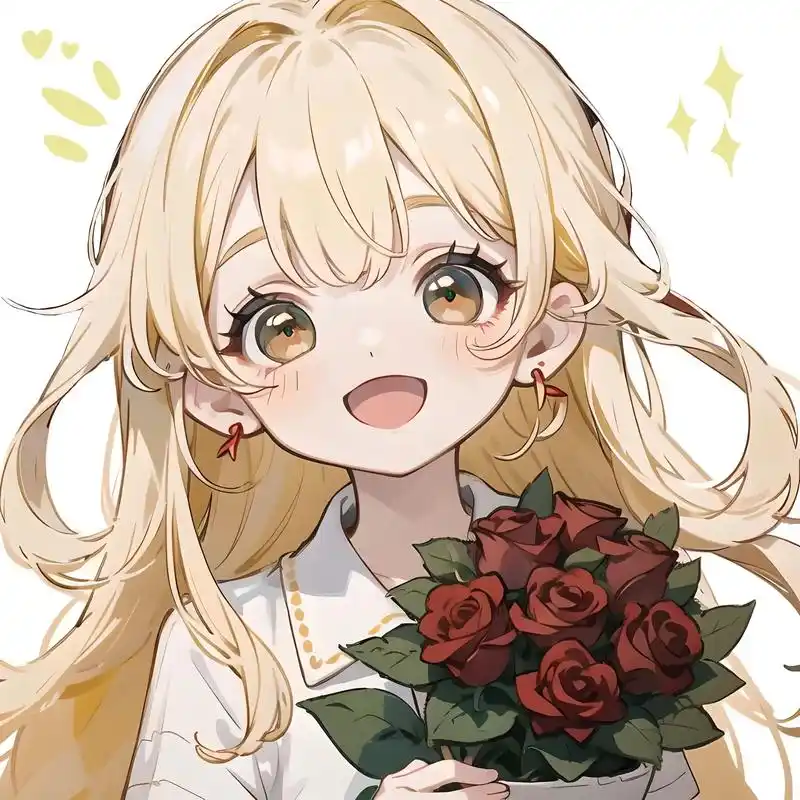 可爱女生头像分享抱着红玫瑰的黄发少女.#原创插画 #动漫女头 - 抖音