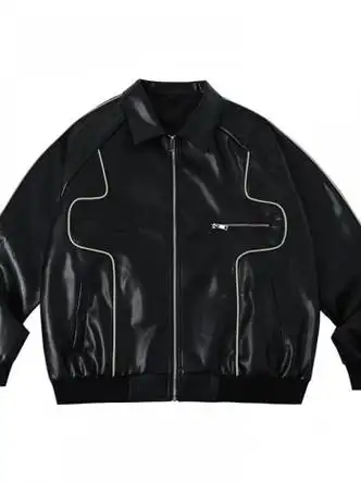 维伦凯rappeye轮廓机车外套男春季新款质情侣夹克黑色xl