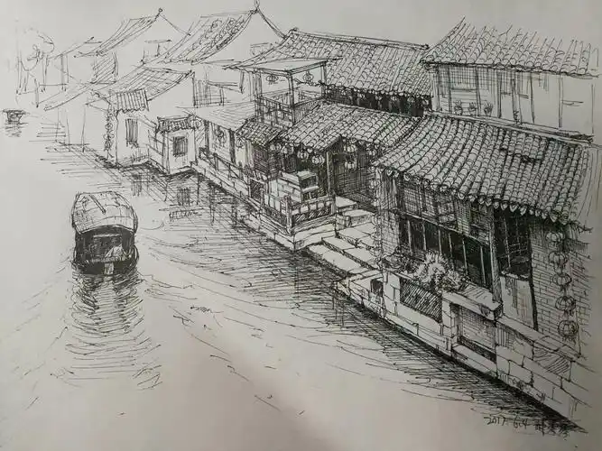 记不起这是哪里了,写生时候画的 收藏 上海外滩写生 收藏 江南水乡