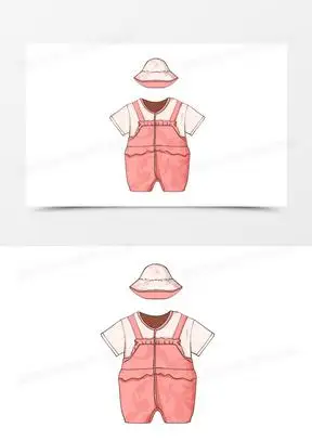 一组卡通手绘不同样式的可爱婴儿睡衣免抠之粉色套装