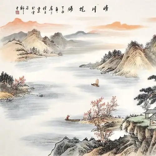一品品山水手绘水墨复古禅意山水画国画客厅办公室国画