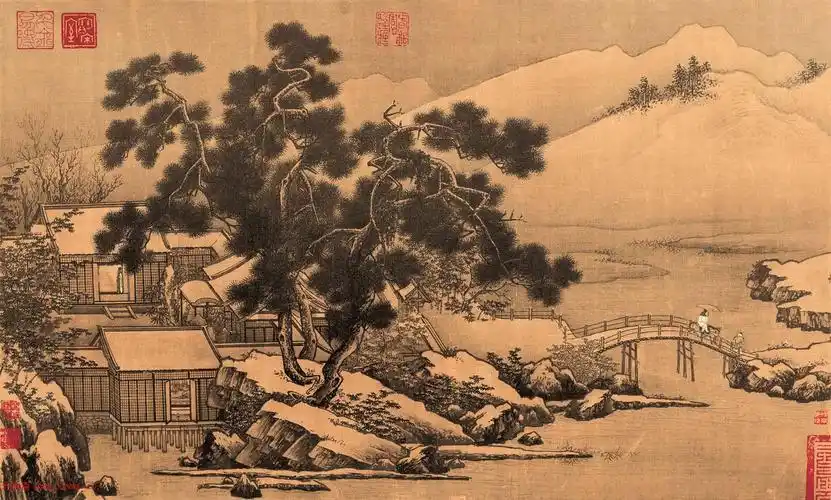 宋代刘松年绘画作品欣赏《四景山水图卷》