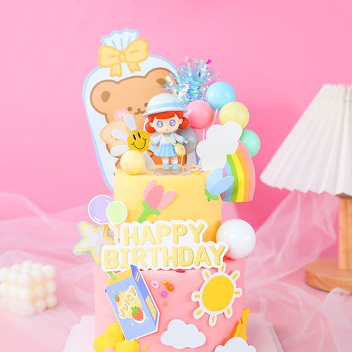 q版可爱校服背包小女孩摆件 卡通女宝宝满月周岁生日蛋糕摆件插件
