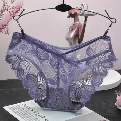 夏季薄款内裤女士性感蕾丝低腰提臀舒适冰丝无痕透明纯欲火辣女款