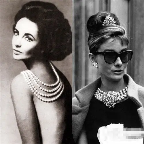 珍珠项链   左:伊丽莎白·泰勒(elizabeth taylor) 右:奥黛丽&