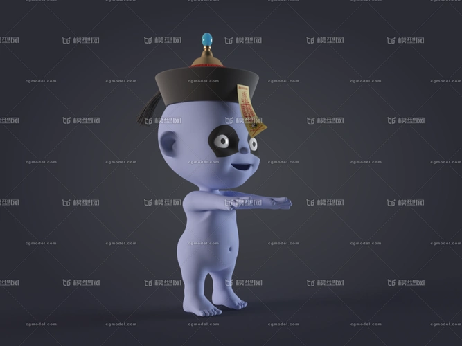 中国传统 卡通小僵尸  古代 清朝 官帽 顶戴 符咒