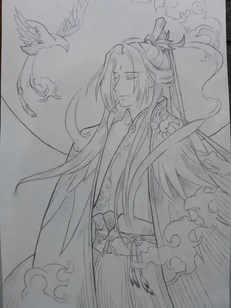 古风男子,铅笔画临摹 今天用了六个小时画完,可能我画的比较拖拖拉拉
