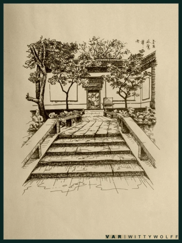 苏州园林钢笔画
