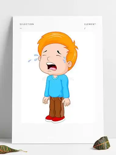 卡通一个小男孩哭了