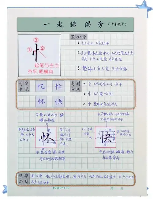 硬笔书法竖心旁书写技巧,快来练习!