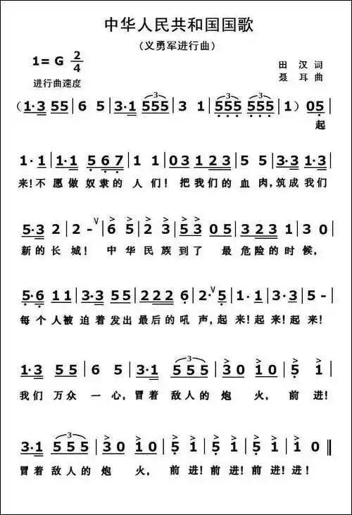 义勇军进行曲歌词|曲谱库 - 歌谱俱乐部