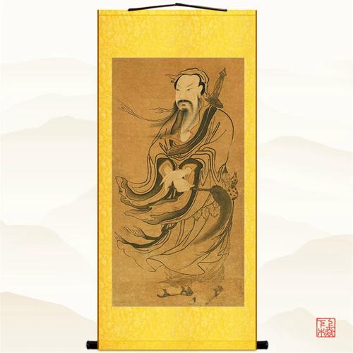 吕洞宾人物画像 吕祖神仙t神像画 道家八仙卷轴挂画装饰字画丝绸