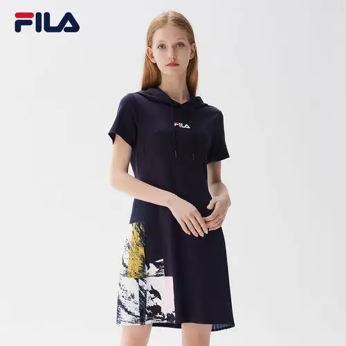 fila斐乐女子连衣裙2021年夏季新款时尚简约休闲商务裙修身长裙女