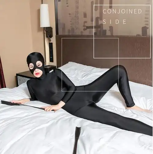 高弹油亮九分长袖拉链包头露眼连体紧身衣舞台塑身连体衣