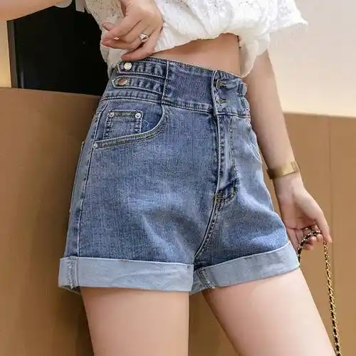 热裤宽松牛仔短裤女韩版时尚学生高腰大码字3分裤2022夏季热短裤