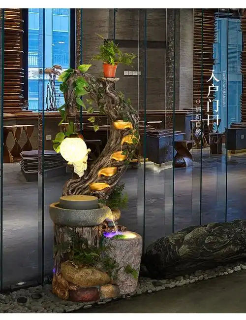 假山流水禅意石磨根雕客厅落地小摆件喷泉养鱼池加湿室内精品装饰