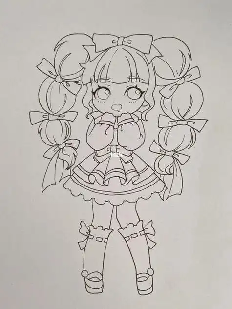 卡通动漫人物女孩少女马克笔手绘正面全身简笔画|简单圣诞动漫女孩q版