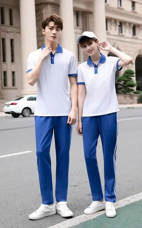 昏昏钟新品高中生夏季校服半袖蓝白校服套装夏季初中高中生班服运动服