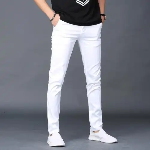 男士裤子表演男裤弹力商务英伦新款白色白裤子休闲裤