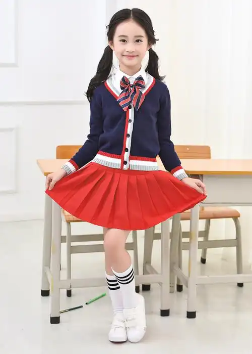 女童黑色短裙半身裙百褶裙春秋夏季中大童学生演出服红色校服班服