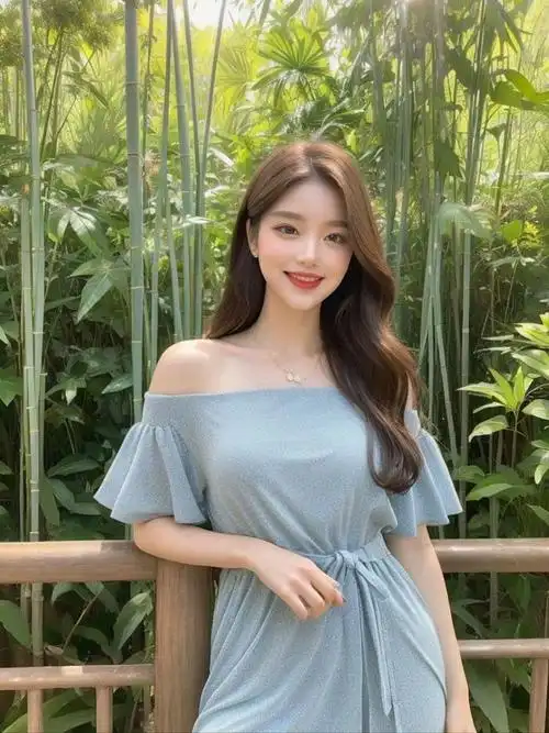 美女蓝色魅力闪耀泳池畔优雅女神连衣裙演绎夏日清新风尚