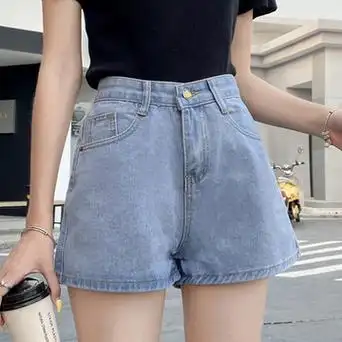 高腰牛仔短裤女夏宽松显瘦网红同款做旧a字百搭阔腿热裤子ins超火