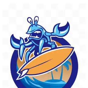 ai矢量手绘蓝色冲浪螃蟹logo
