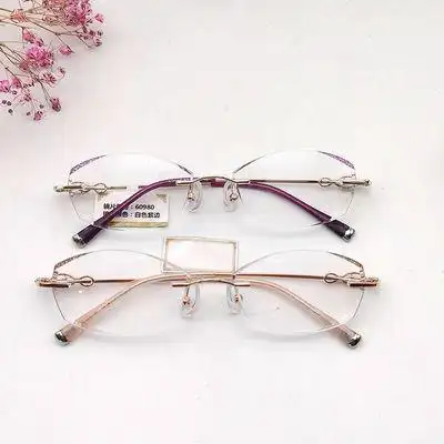 女式透明无框眼镜钻石切边近视眼镜框超轻眼镜抖音变色防蓝光980