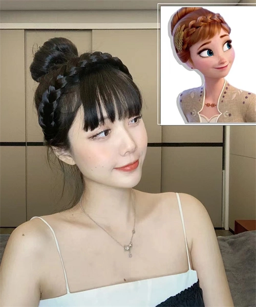 安娜公主发型教程复古赫本风盘发图解