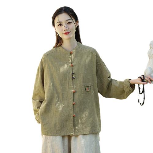 棉麻女装文艺复古苎麻外套上衣衬衫女盘扣对襟开衫2024春夏新品