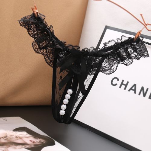 性感开档珍珠低腰蕾丝丁字裤开档t型内裤按摩入体情趣免脱女裤头