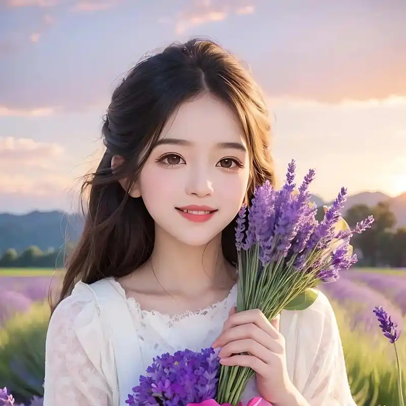 高颜值唯美女生头像 手捧薰衣草的女孩氛围感很强