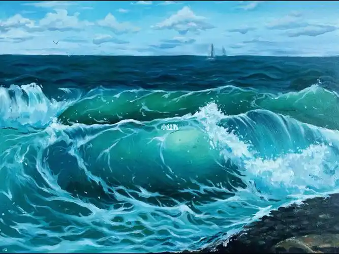 丙烯画海浪附上视频教程