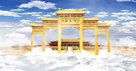 孙悟空先到,想先进入南天门,被南天门的天兵天将"枪刀剑戟"地挡住