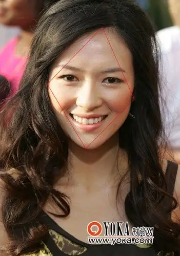 你看看章子怡的菱形脸,如图