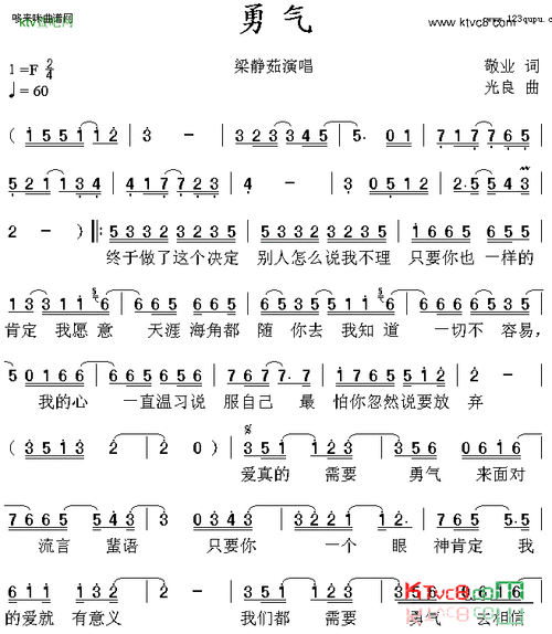 勇气1,梁静茹2,迪克牛仔简谱1