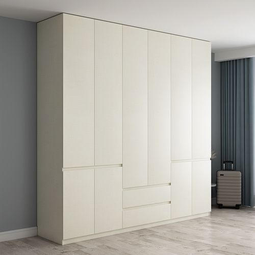 现代简约奶油风到顶大衣柜家用卧室组合平开门新款轻奢收纳大衣橱